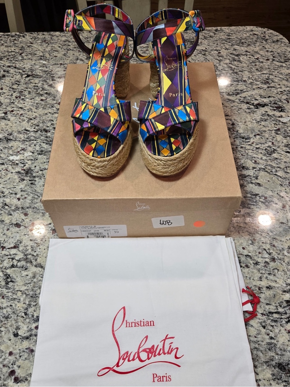 NEW Christian Louboutin Calakala 85mm Multicolor Geometric Espadrille Wedges